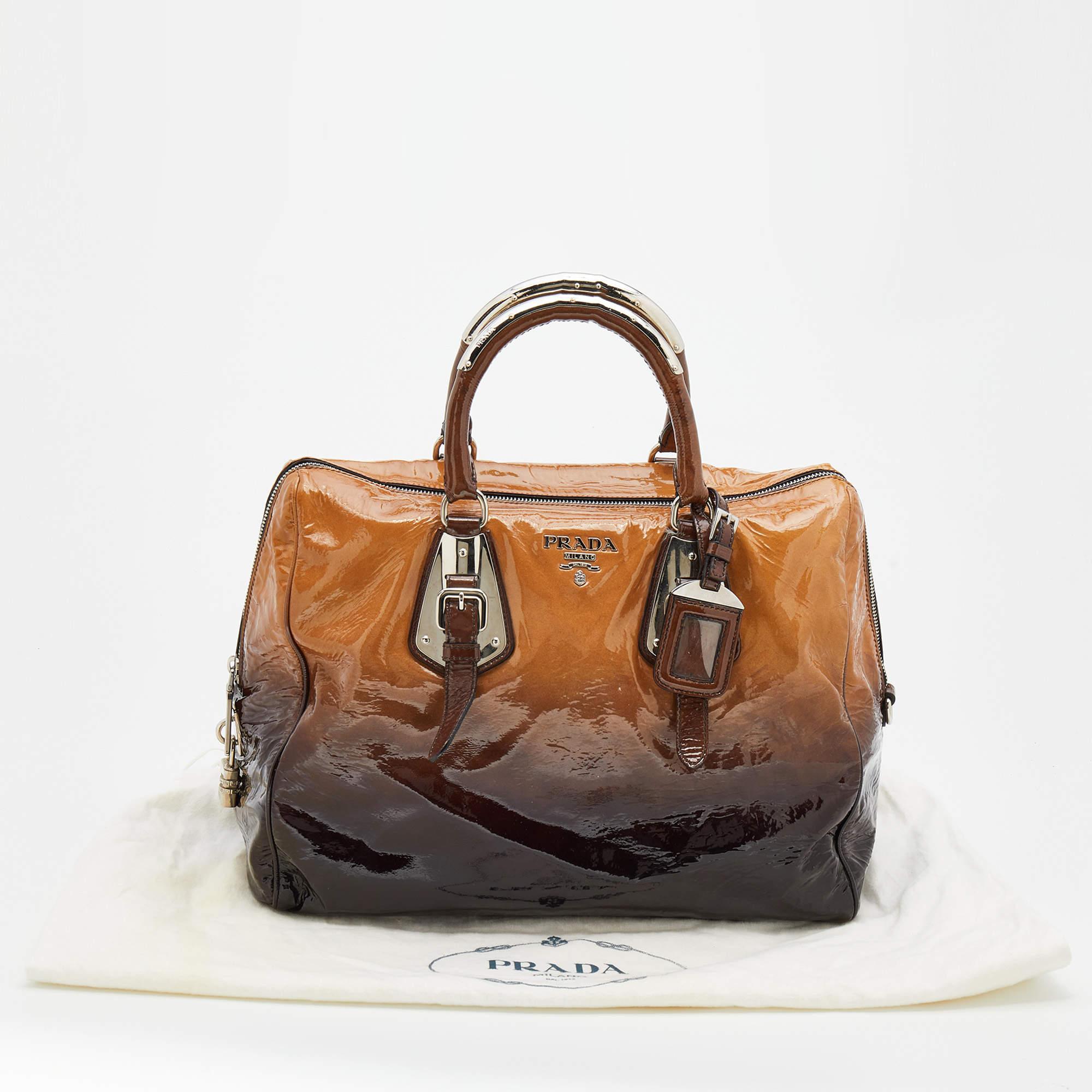 Prada Brown/Beige Ombre Patent Leather Sfumata Satchel 6