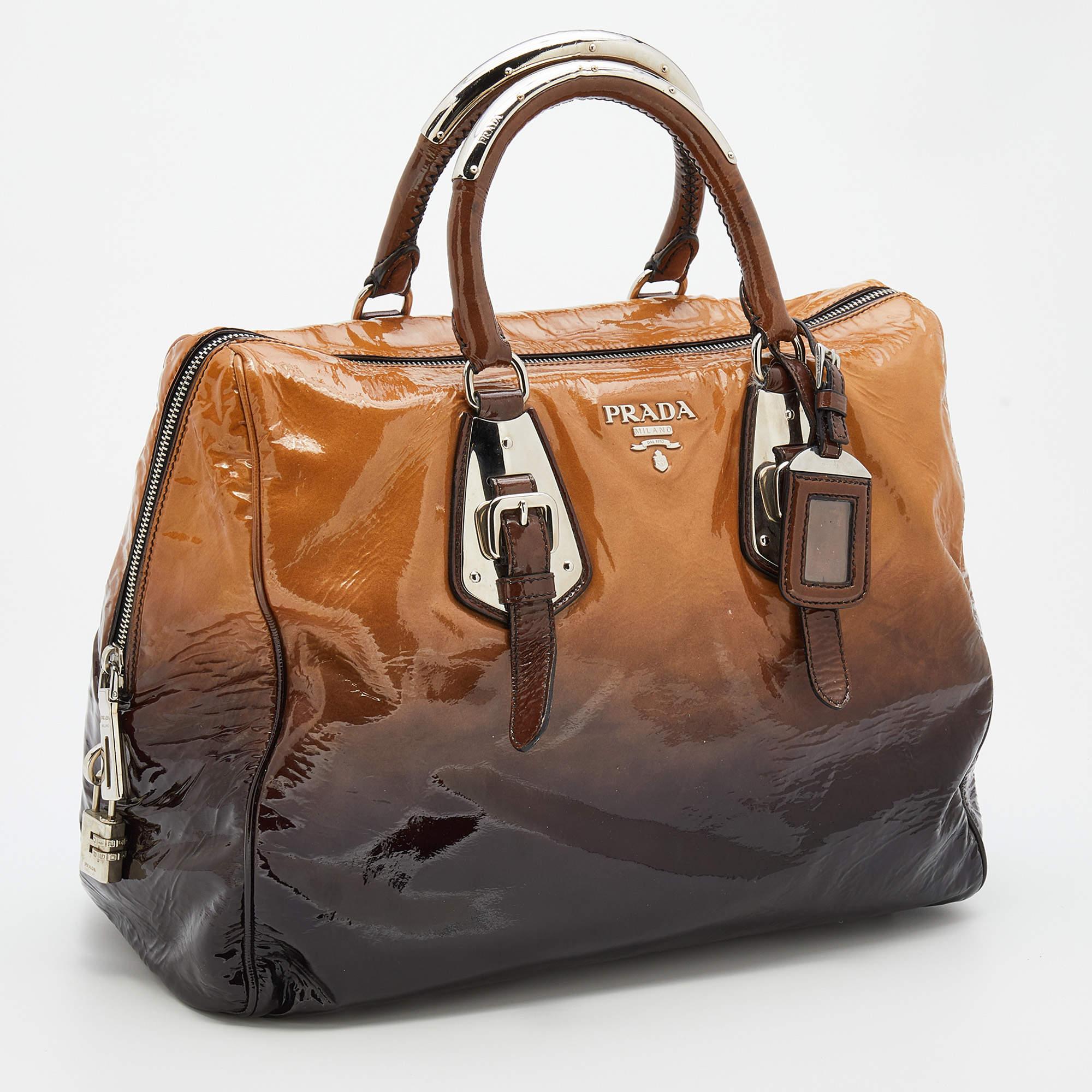 Prada Brown/Beige Ombre Patent Leather Sfumata Satchel 1