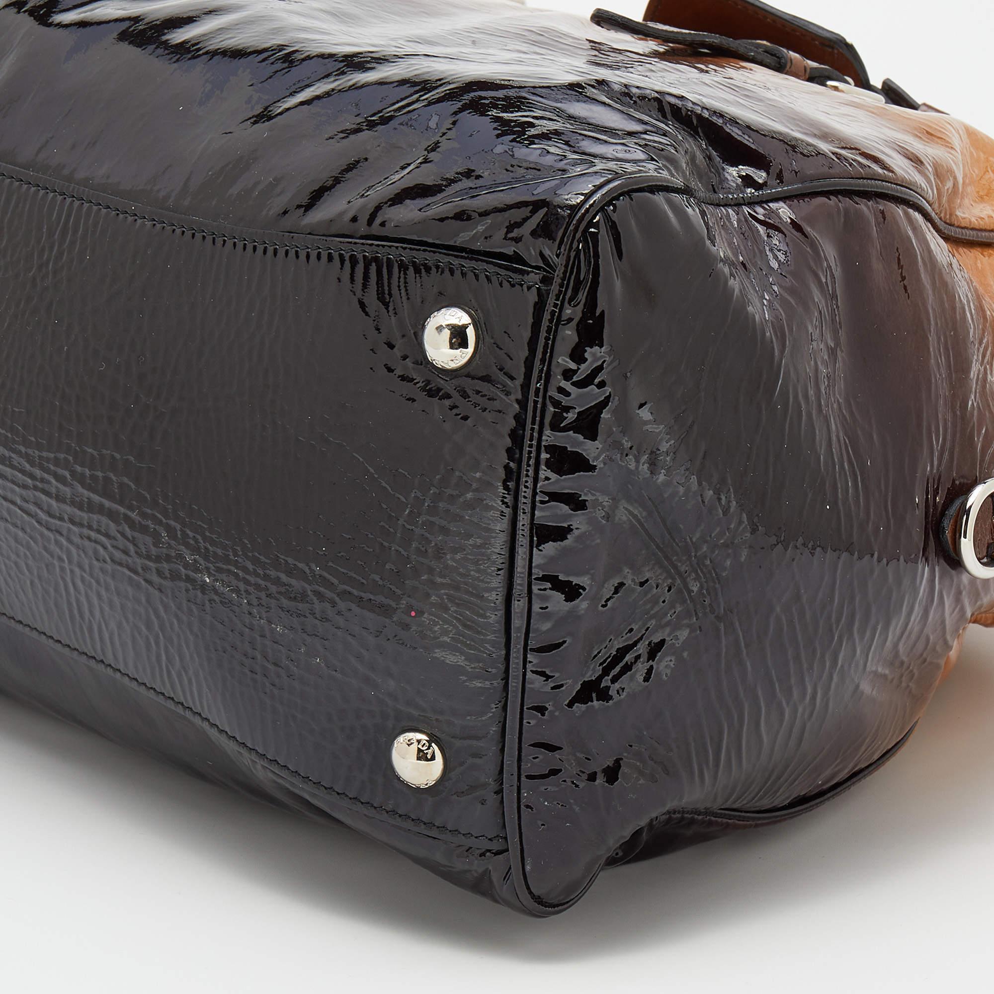 Prada Brown/Beige Ombre Patent Leather Sfumata Satchel 2