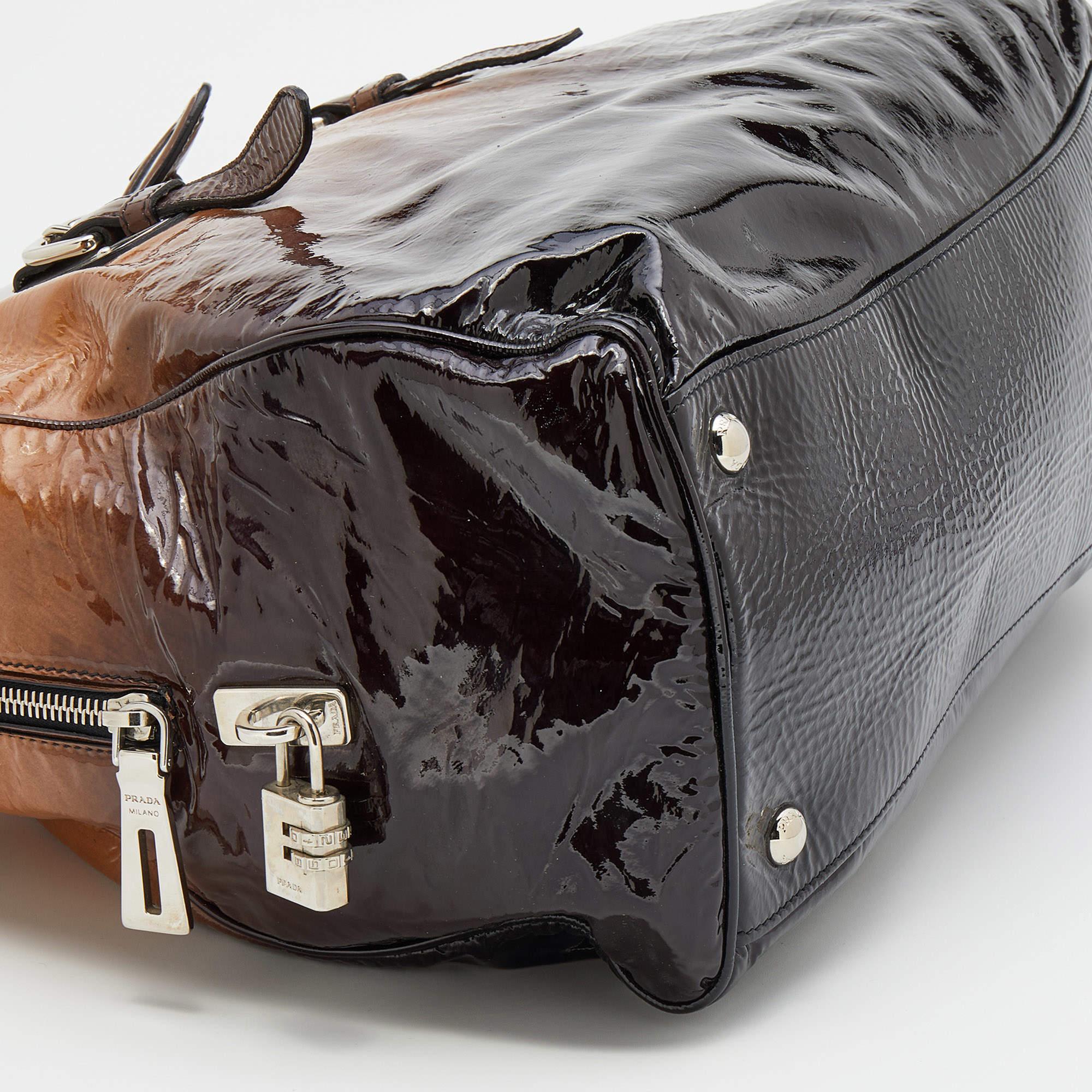 Prada Brown/Beige Ombre Patent Leather Sfumata Satchel 4