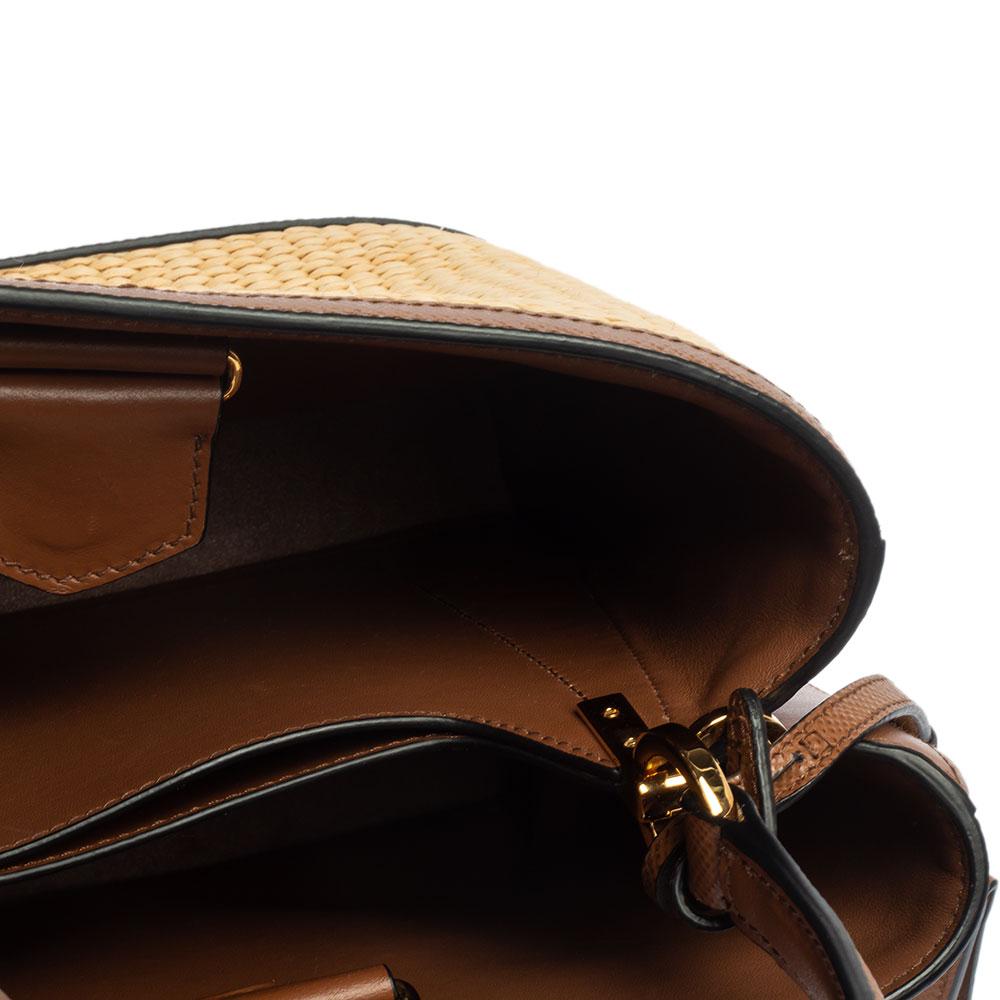 Prada Brown/Beige Raffia and Leather Medium Panier Top Handle Bag 6