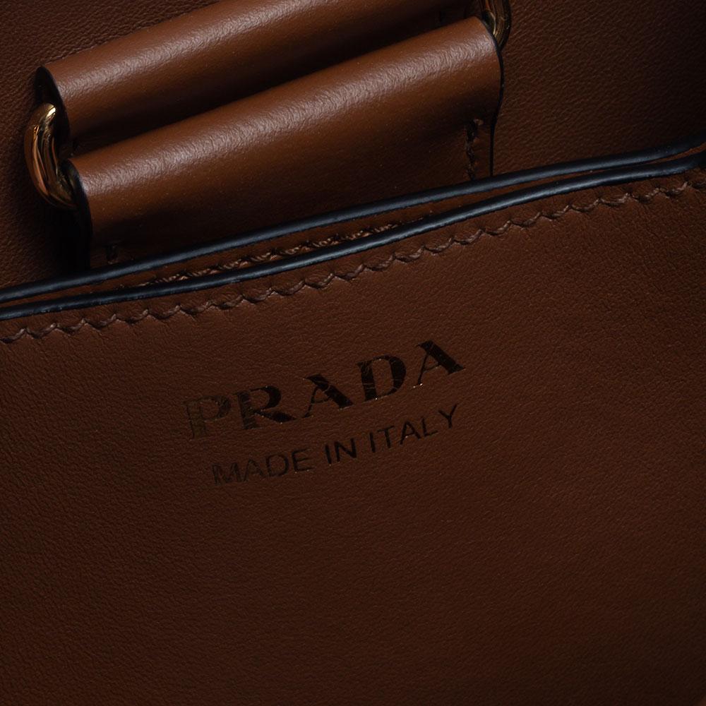 Prada Brown/Beige Raffia and Leather Medium Panier Top Handle Bag 7
