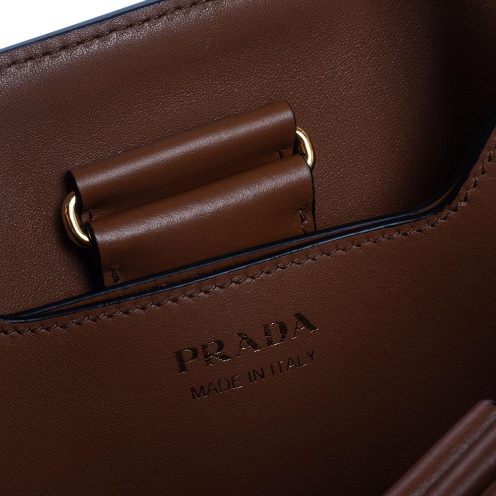 Prada Brown/Beige Raffia and Leather Medium Panier Top Handle Bag 8