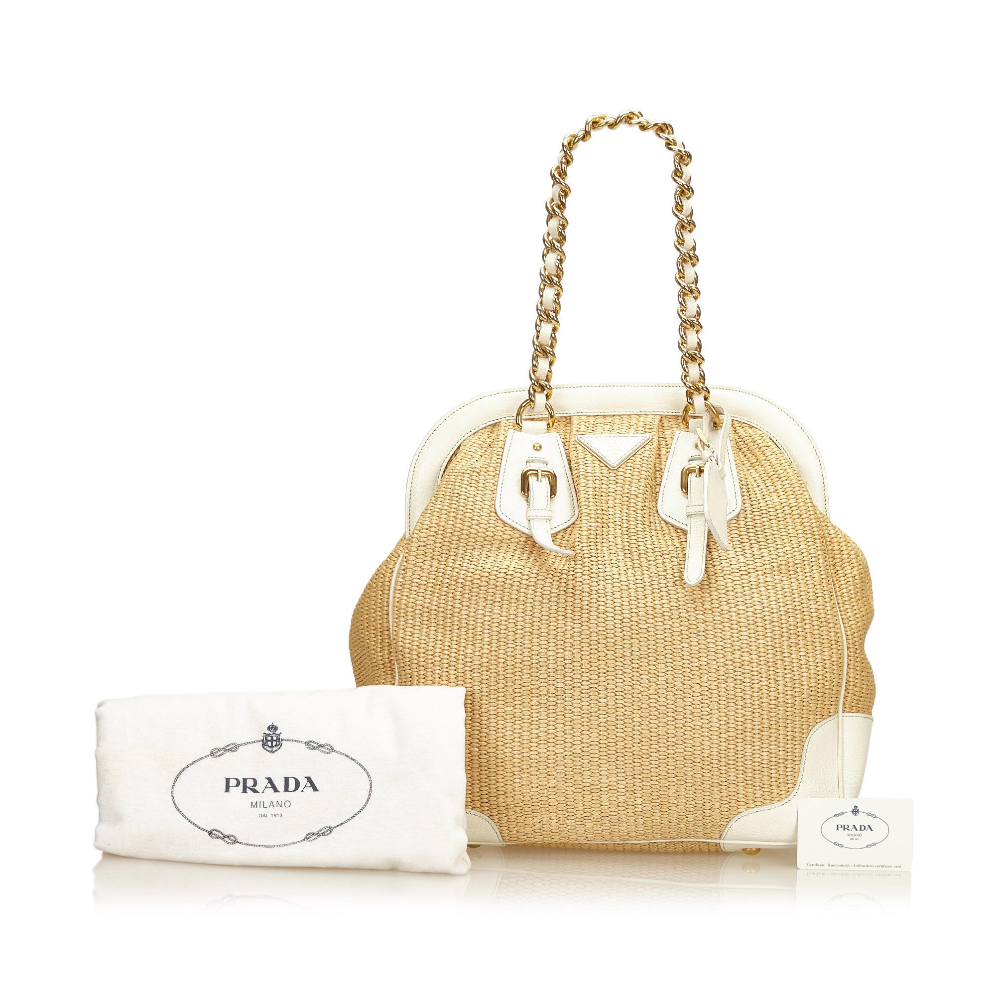 Prada Brown Beige Straw Natural Material Chain Shoulder Bag Italy 5