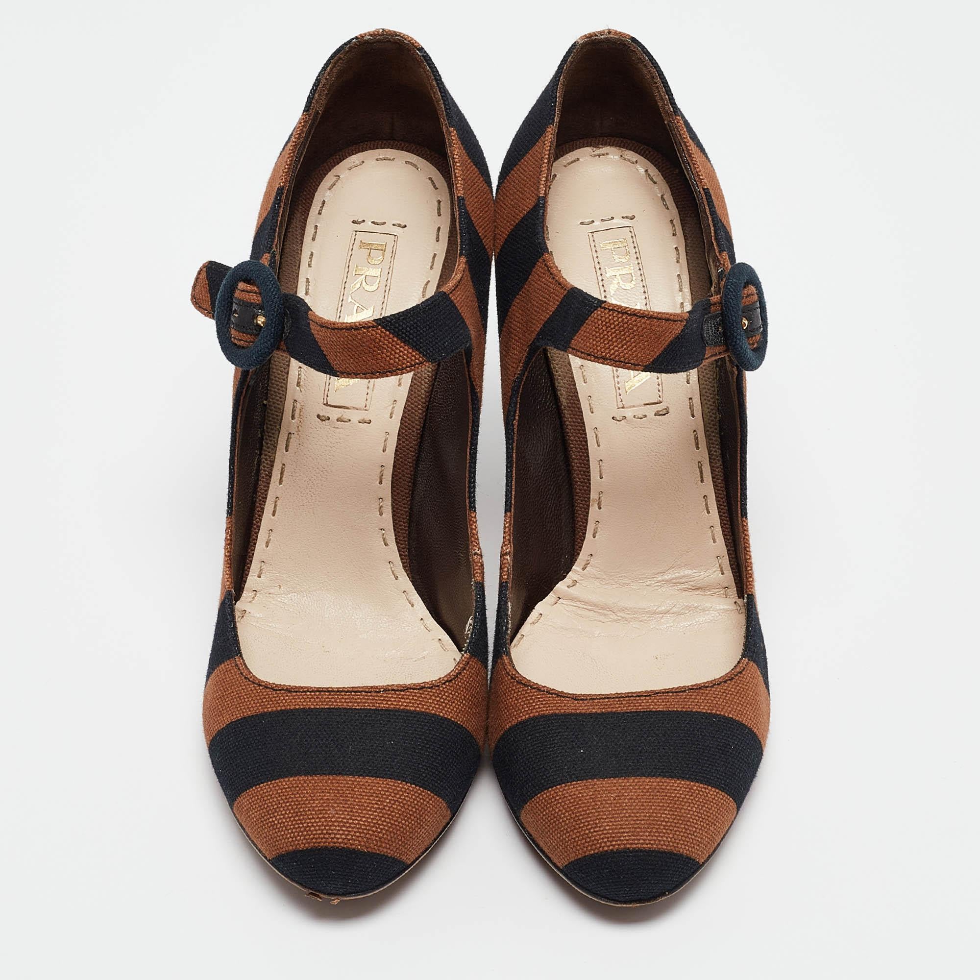 Noir Prada Escarpins Mary Jane en toile Brown/Black Taille 36