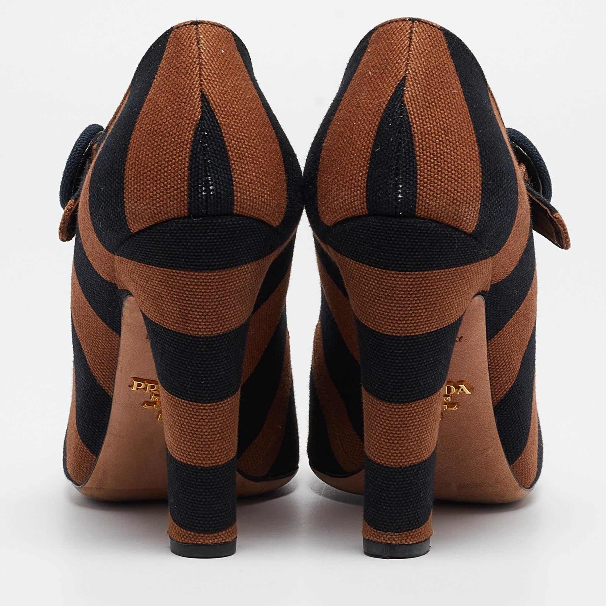  Prada Escarpins Mary Jane en toile Brown/Black Taille 36 Pour femmes 
