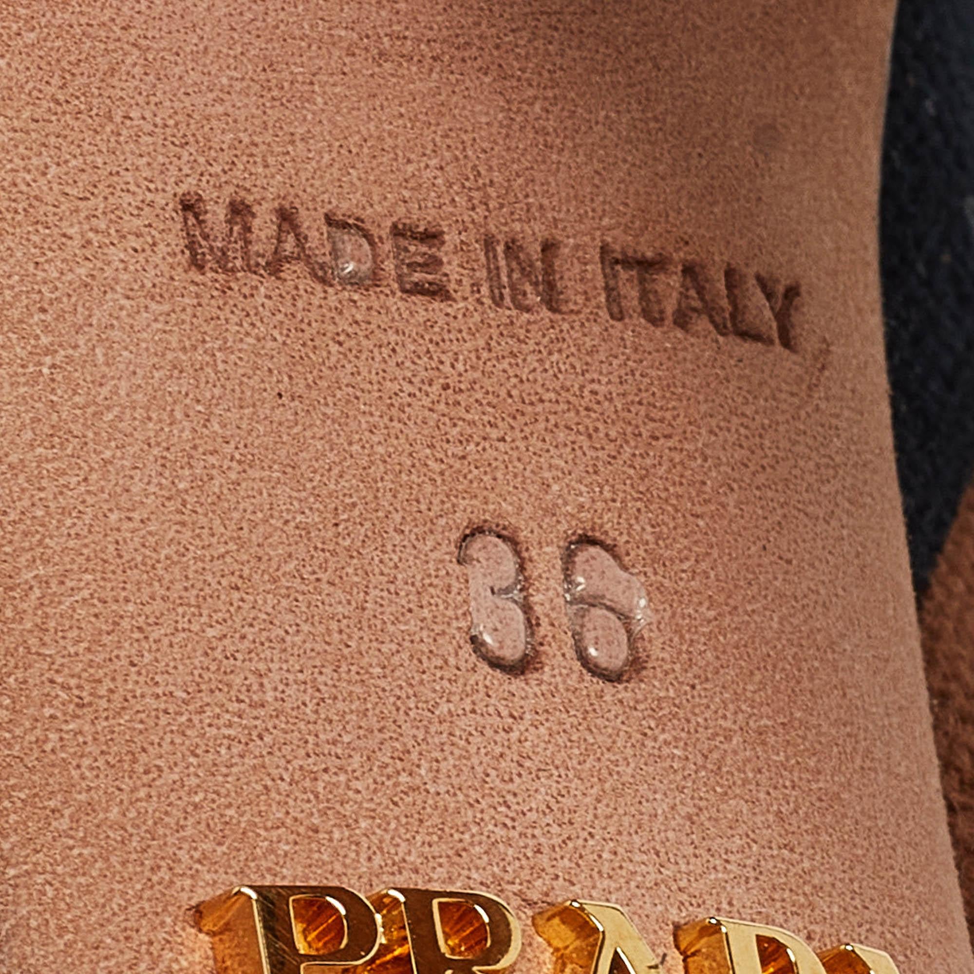 Prada Escarpins Mary Jane en toile Brown/Black Taille 36 3