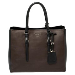 Prada Brown/Black City Calf Leather Double Handle Tote