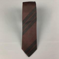 PRADA Brown Black Diagonal Stripe Silk Tie