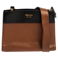 Used Prada Brown/Black Leather Messenger Bag