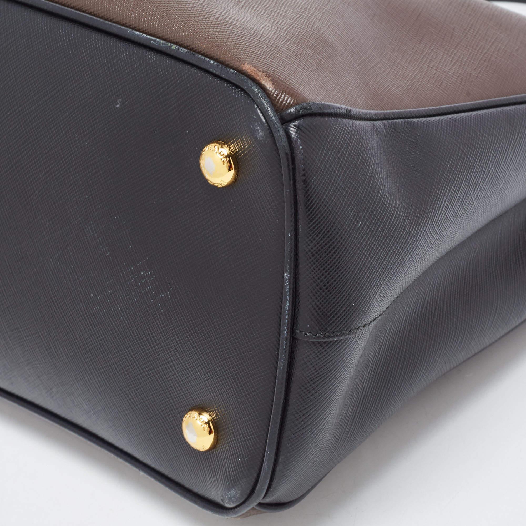 Prada Brown/Black Saffiano Leather Medium Galleria Double Zip Tote 7