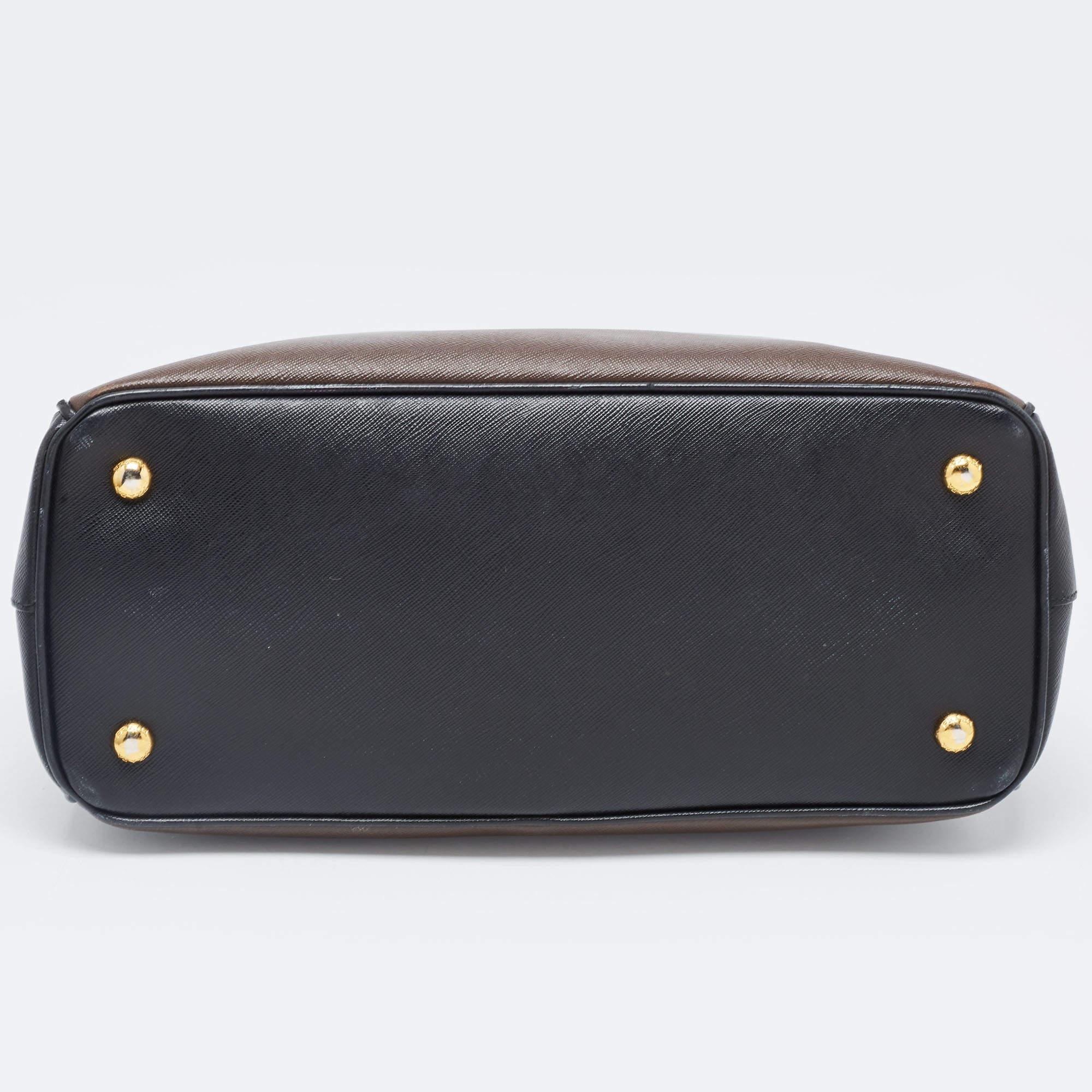 Prada Brown/Black Saffiano Leather Medium Galleria Double Zip Tote 8