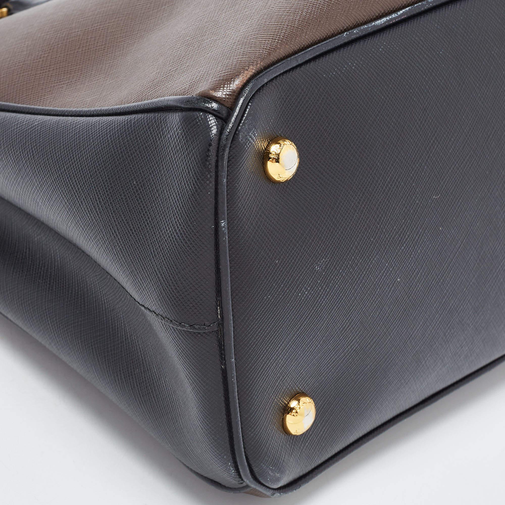 Women's Prada Brown/Black Saffiano Leather Medium Galleria Double Zip Tote