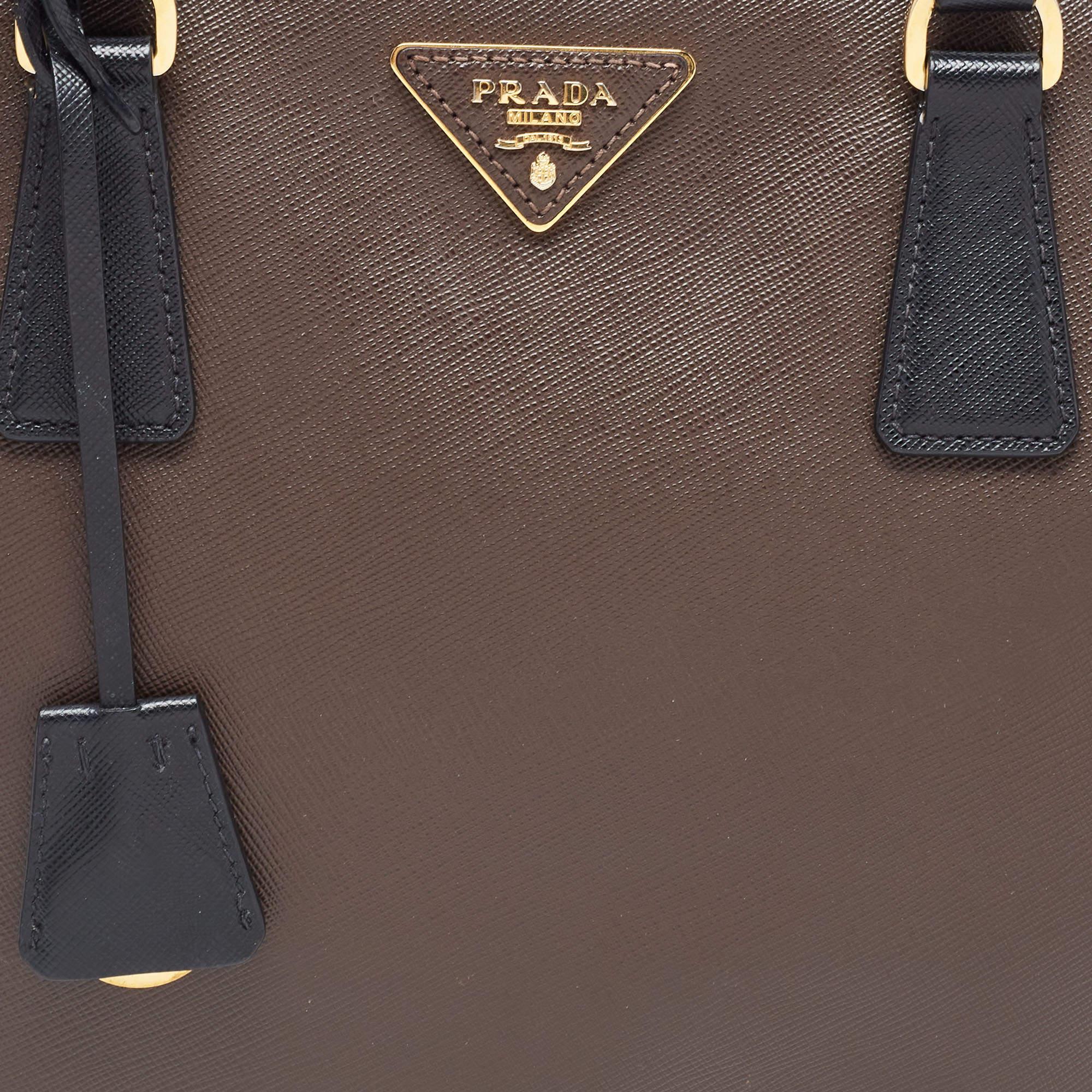 Prada Brown/Black Saffiano Leather Medium Galleria Double Zip Tote 1