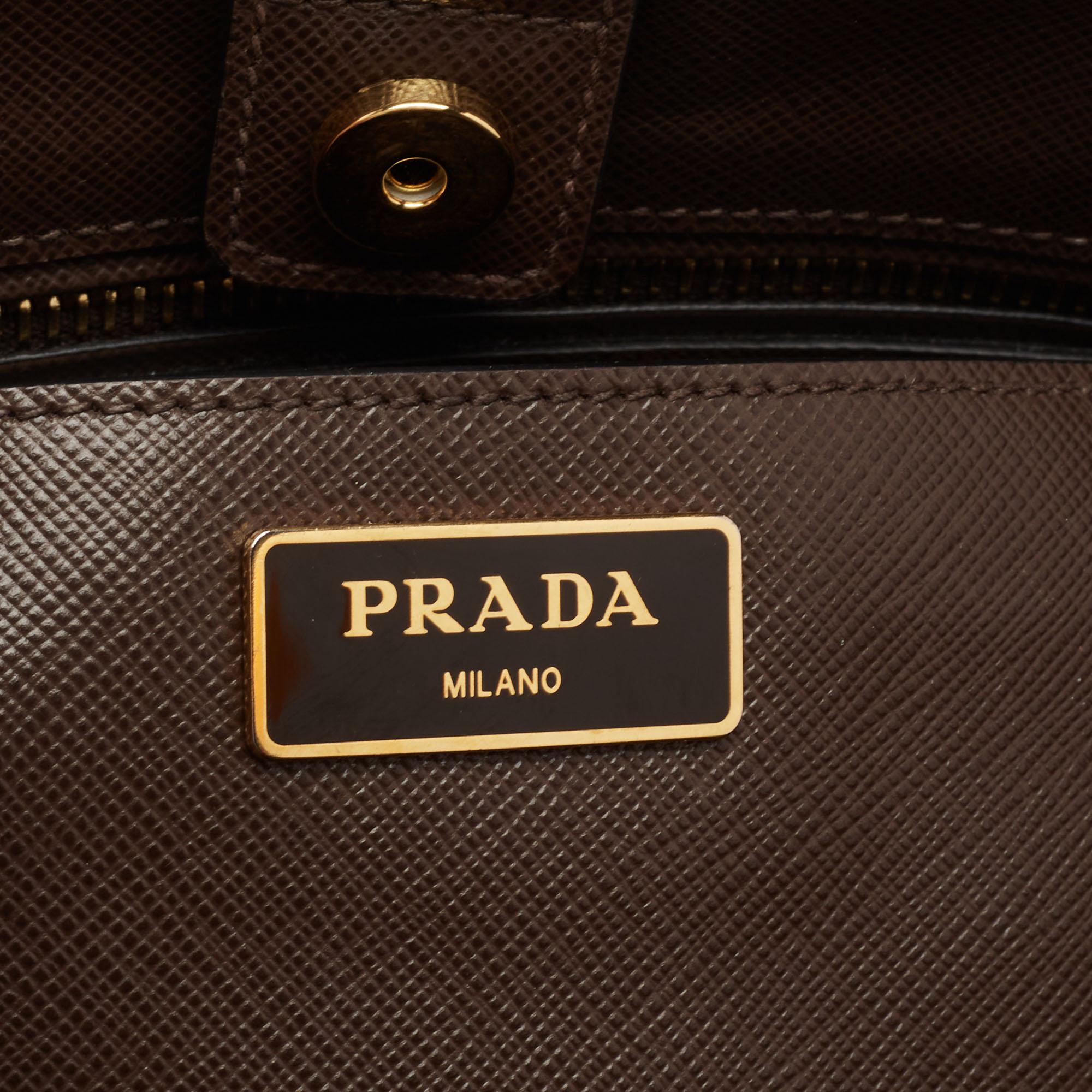 Prada Brown/Black Saffiano Lux Leather Gardener's Tote 6