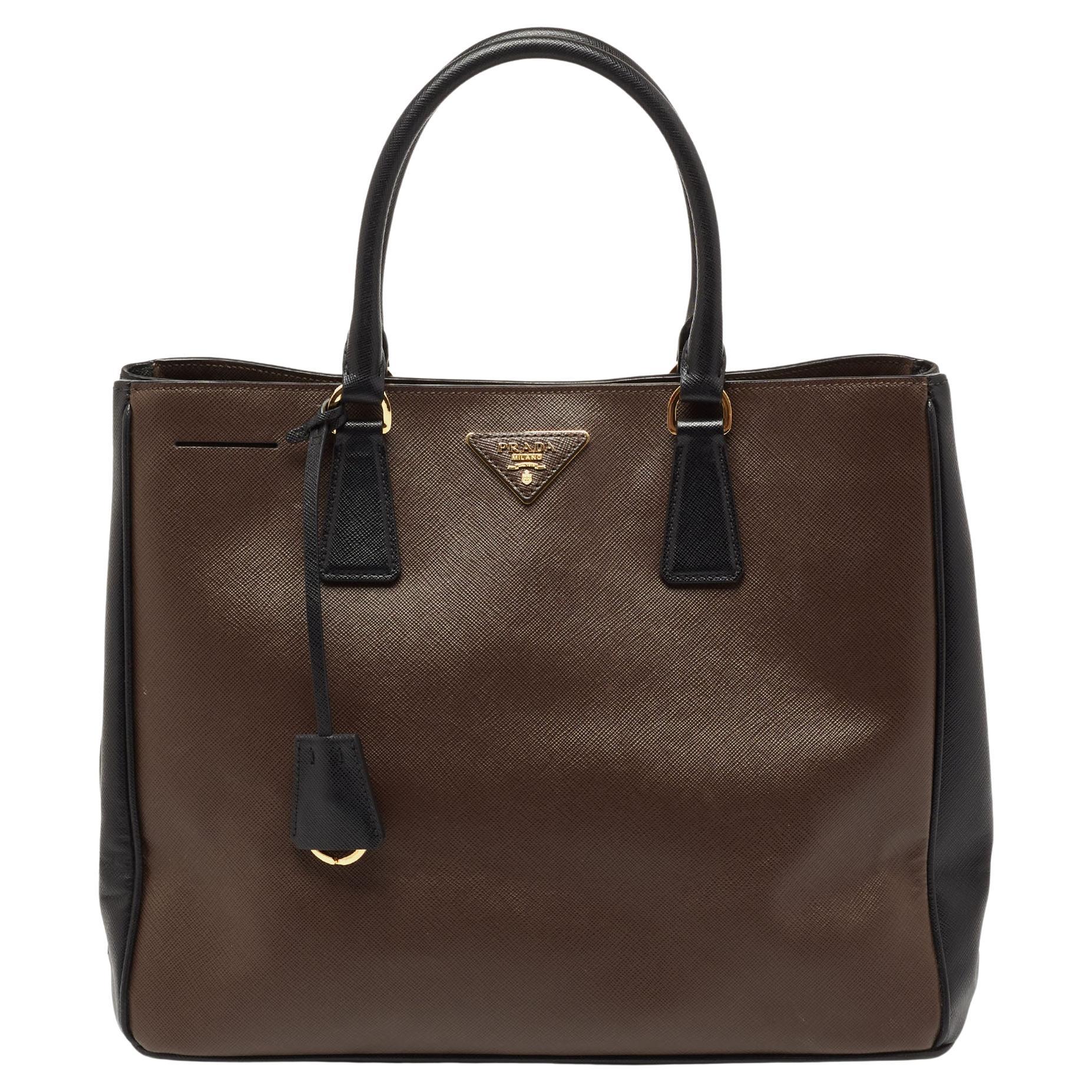 Prada Brown/Black Saffiano Lux Leather Gardener's Tote