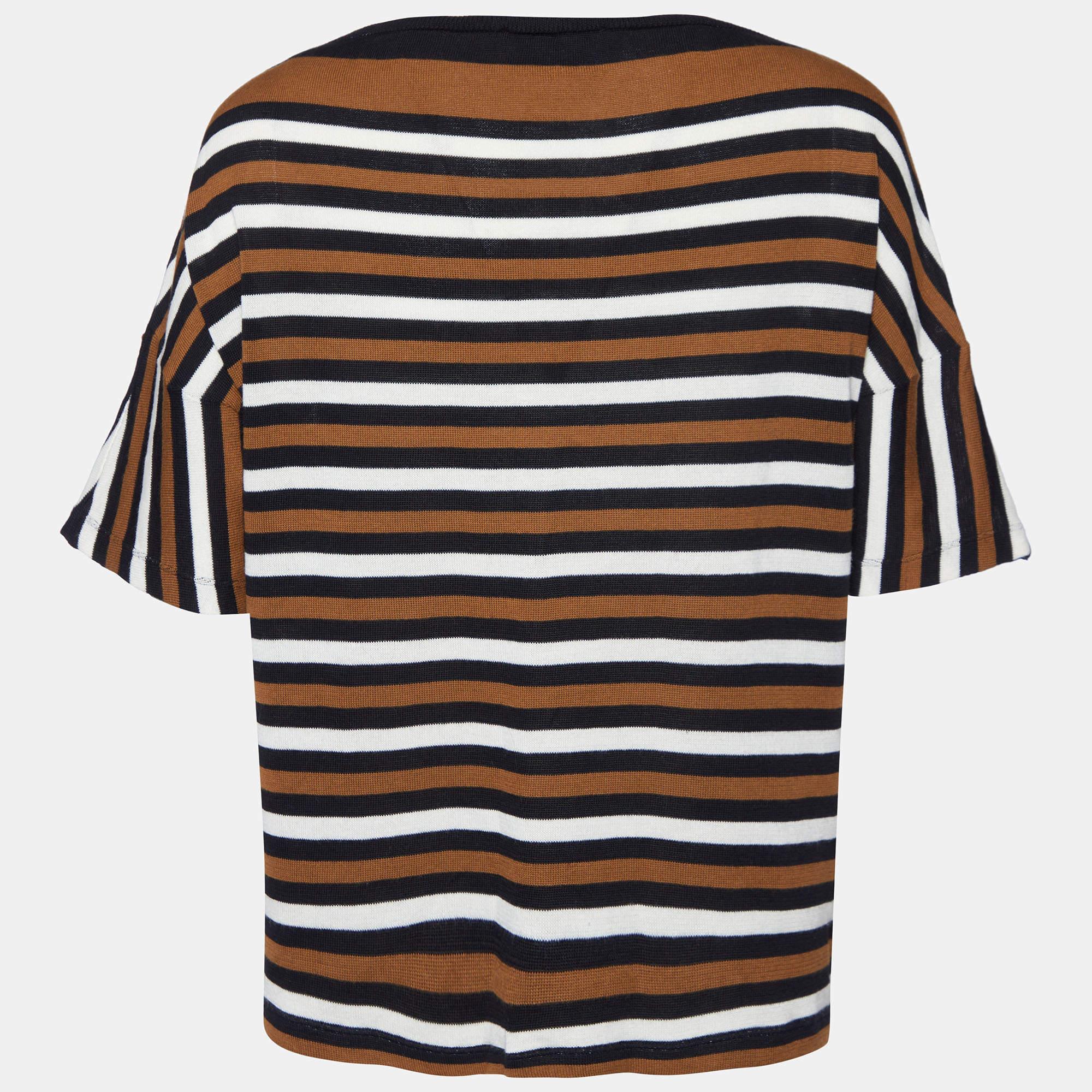 Women's Prada Brown/Black Striped Cotton Knit Short Sleeve Top M For Sale