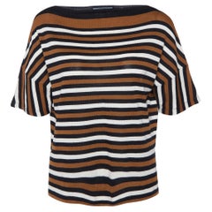 Prada Brown/Black Striped Cotton Knit Short Sleeve Top M