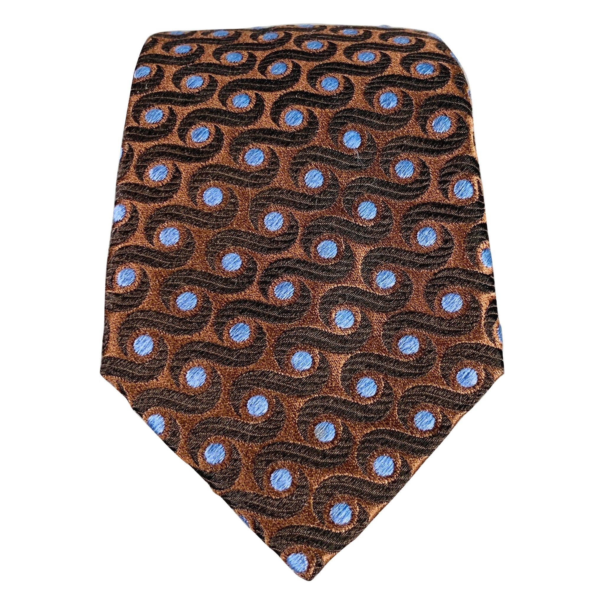 PRADA Braun Blaue Polka Dot Seidenkrawatte im Angebot