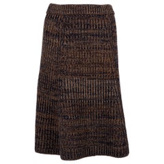 PRADA brown & blue wool & cashmere 2025 FLARED RIB-KNIT Skirt 40 S