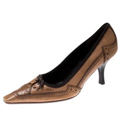 Prada Brown Brogue Leather Pointed Toe Pumps Size 38