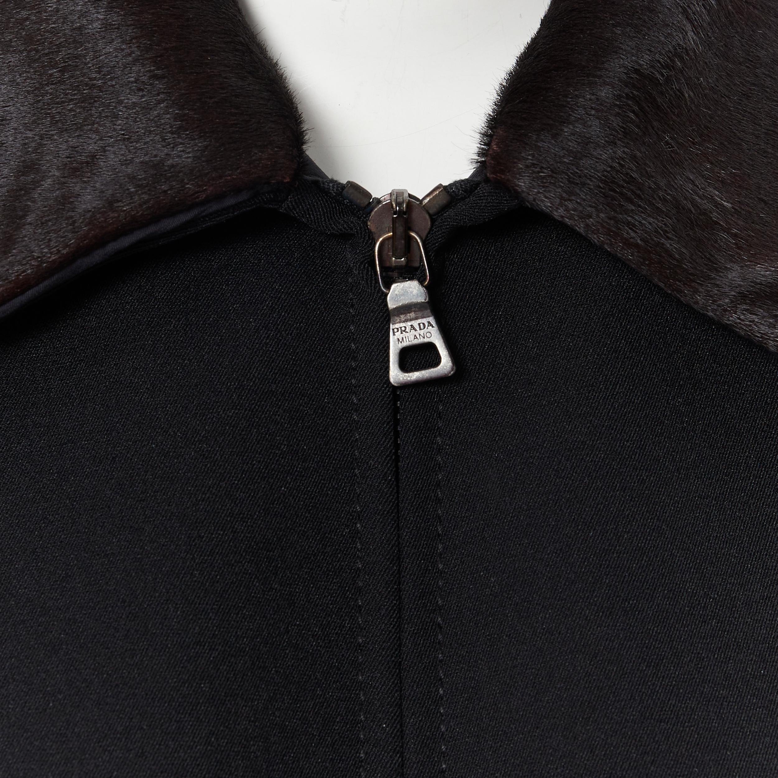 PRADA brown calf fur collar contoured seam zip front short jacket IT44 M 3