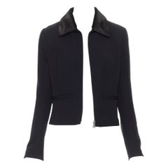 PRADA brown calf fur collar contoured seam zip front short jacket IT44 M