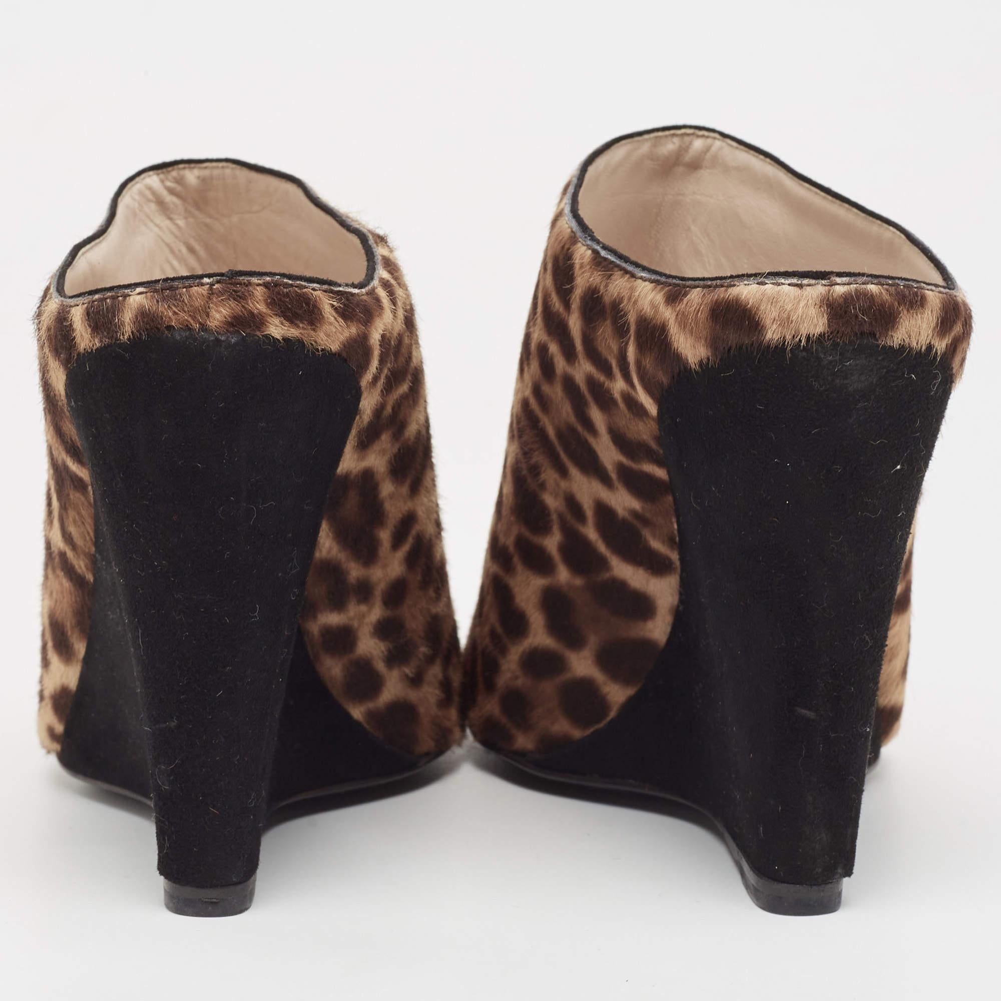 Women's Prada Brown Calf Hair Wedge Sandals Size 37.5