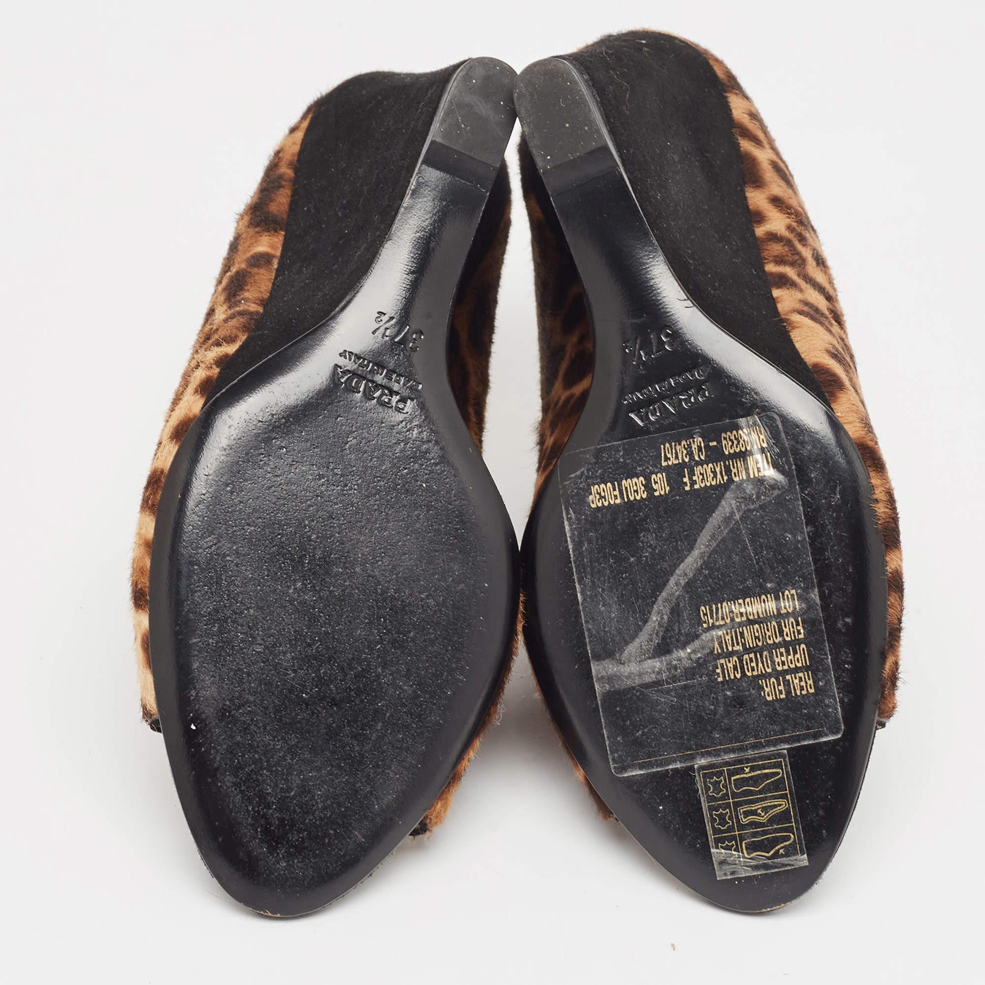 Prada Brown Calf Hair Wedge Sandals Size 37.5 1