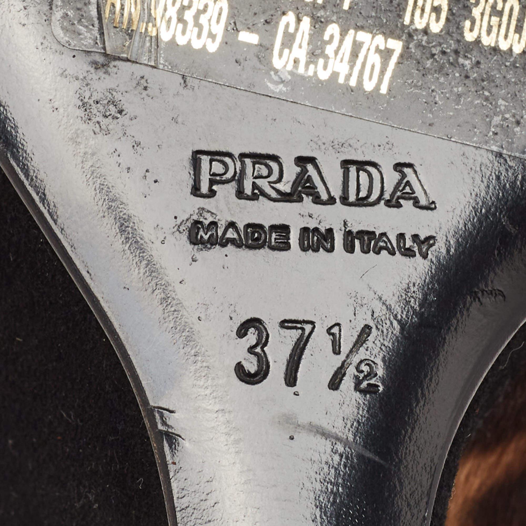Prada Brown Calf Hair Wedge Sandals Size 37.5 3