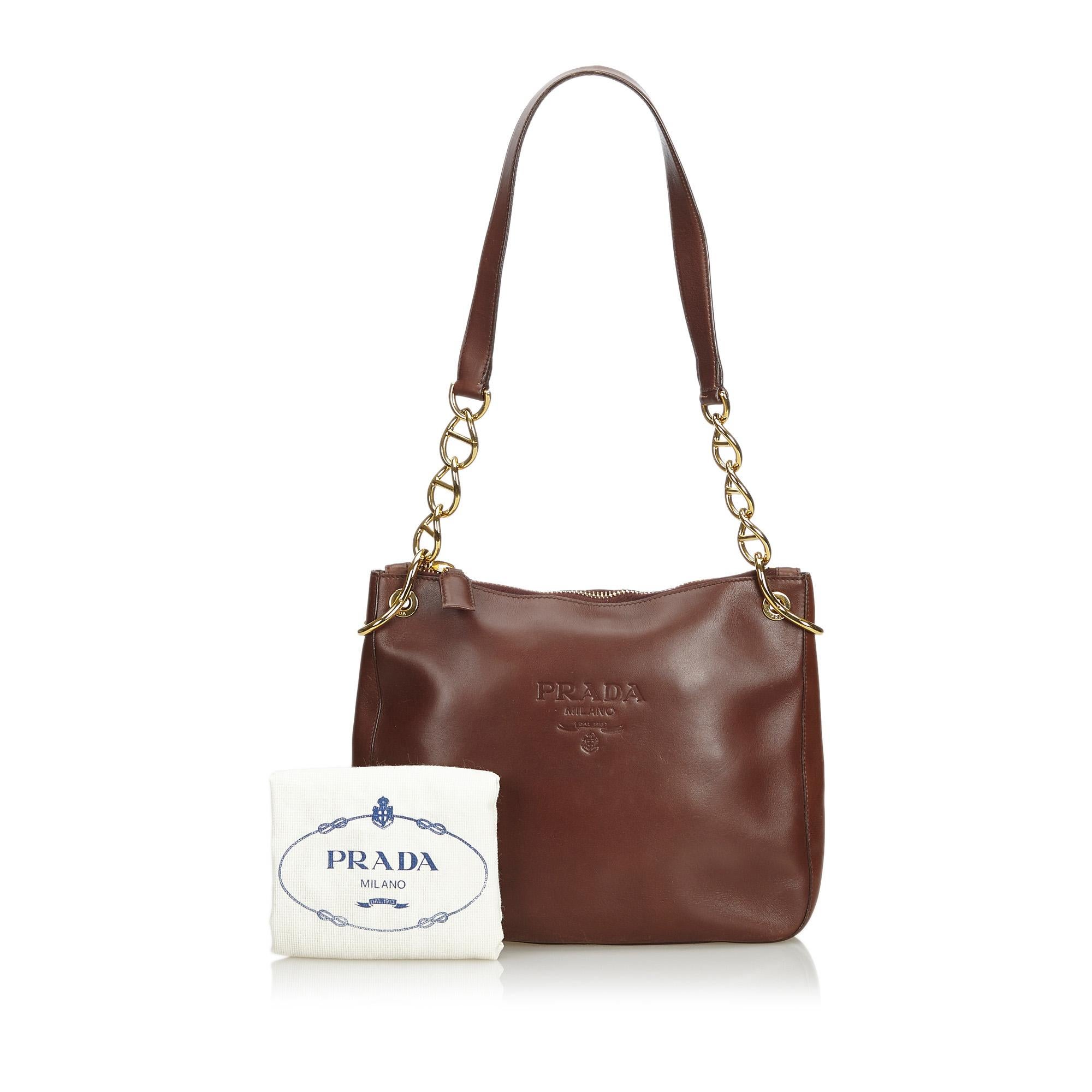 Prada Brown Calf Leather Chain Shoulder Bag Italy w/ Dust Bag 6