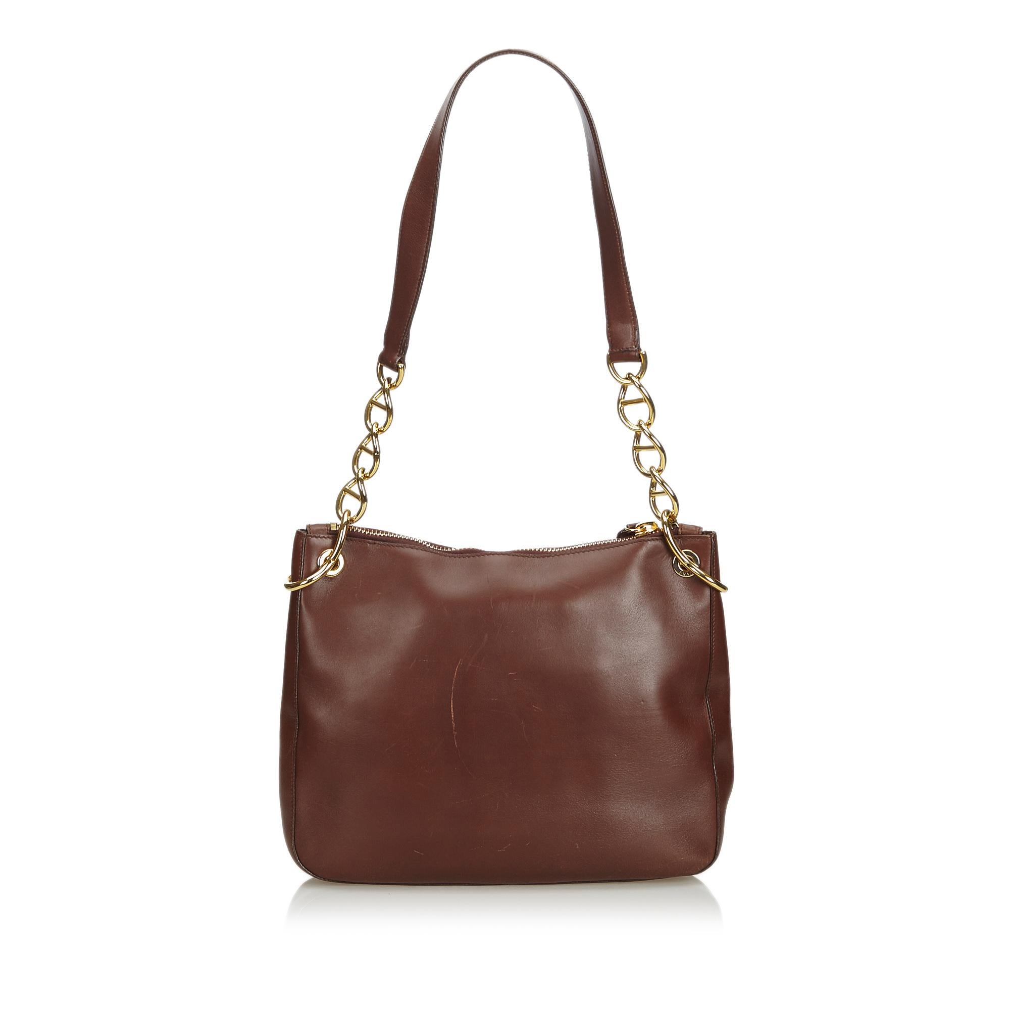 Prada Brown Calf Leather Chain Shoulder Bag Italy w/ Dust Bag In Good Condition In Orlando, FL