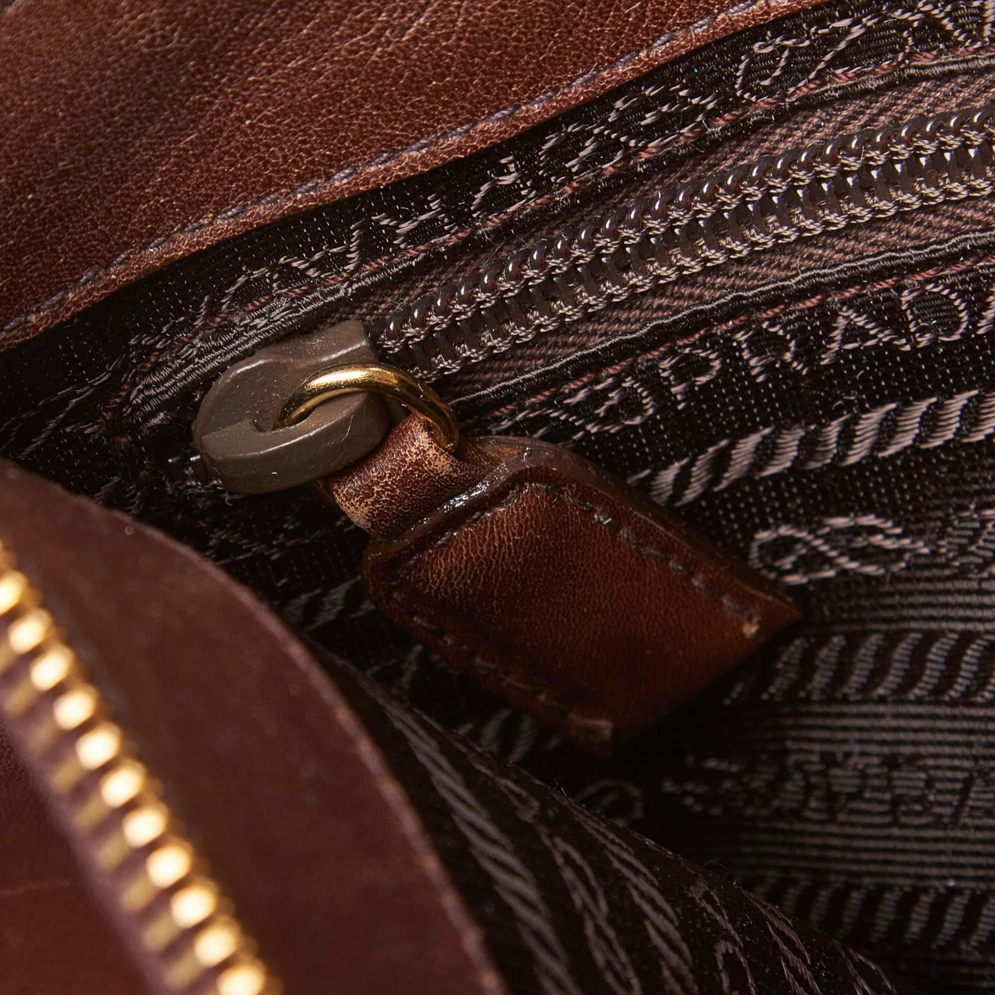 Prada Brown Calf Leather Chain Shoulder Bag Italy w/ Dust Bag 4