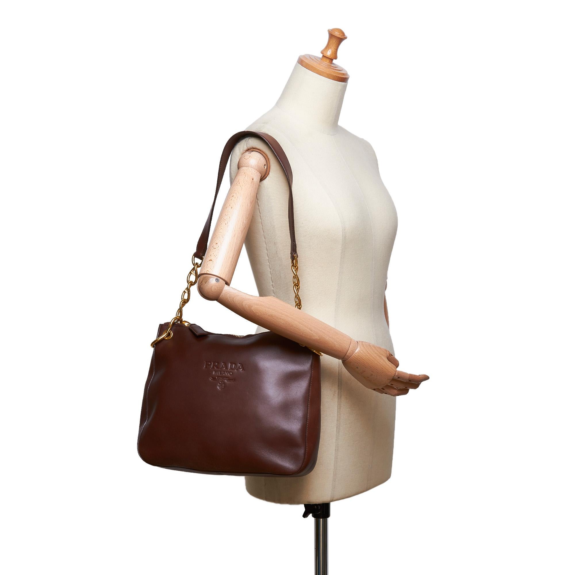Prada Brown Calf Leather Chain Shoulder Bag Italy w/ Dust Bag 5