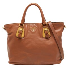 Prada Brown Calfskin Leather Nocciolo Top Handle Bag
