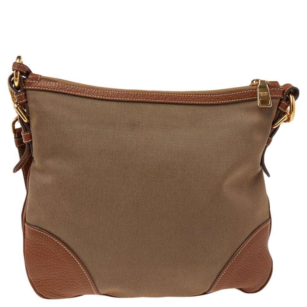 Prada Brown Canvas And Leather Canapa Logo Shoulder Bag 3