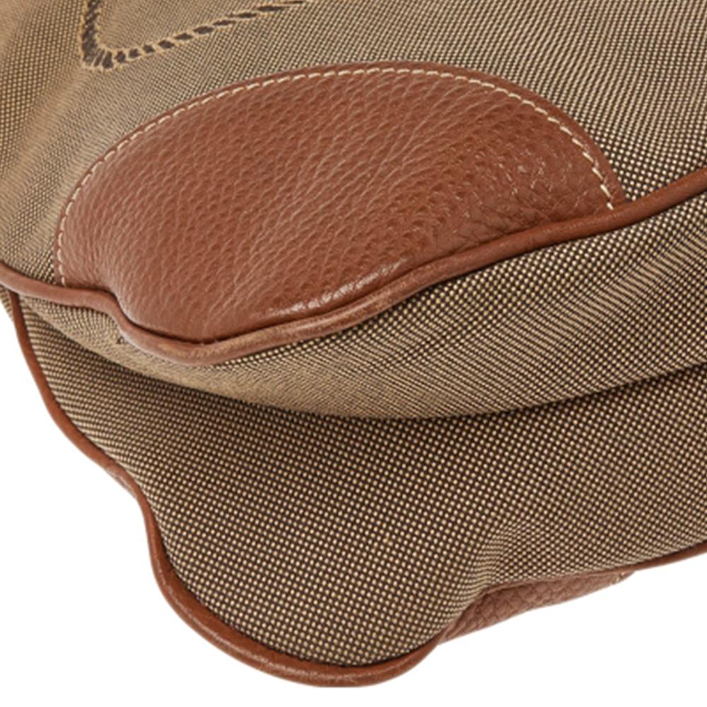 Prada Brown Canvas And Leather Canapa Logo Shoulder Bag In Good Condition In Dubai, Al Qouz 2