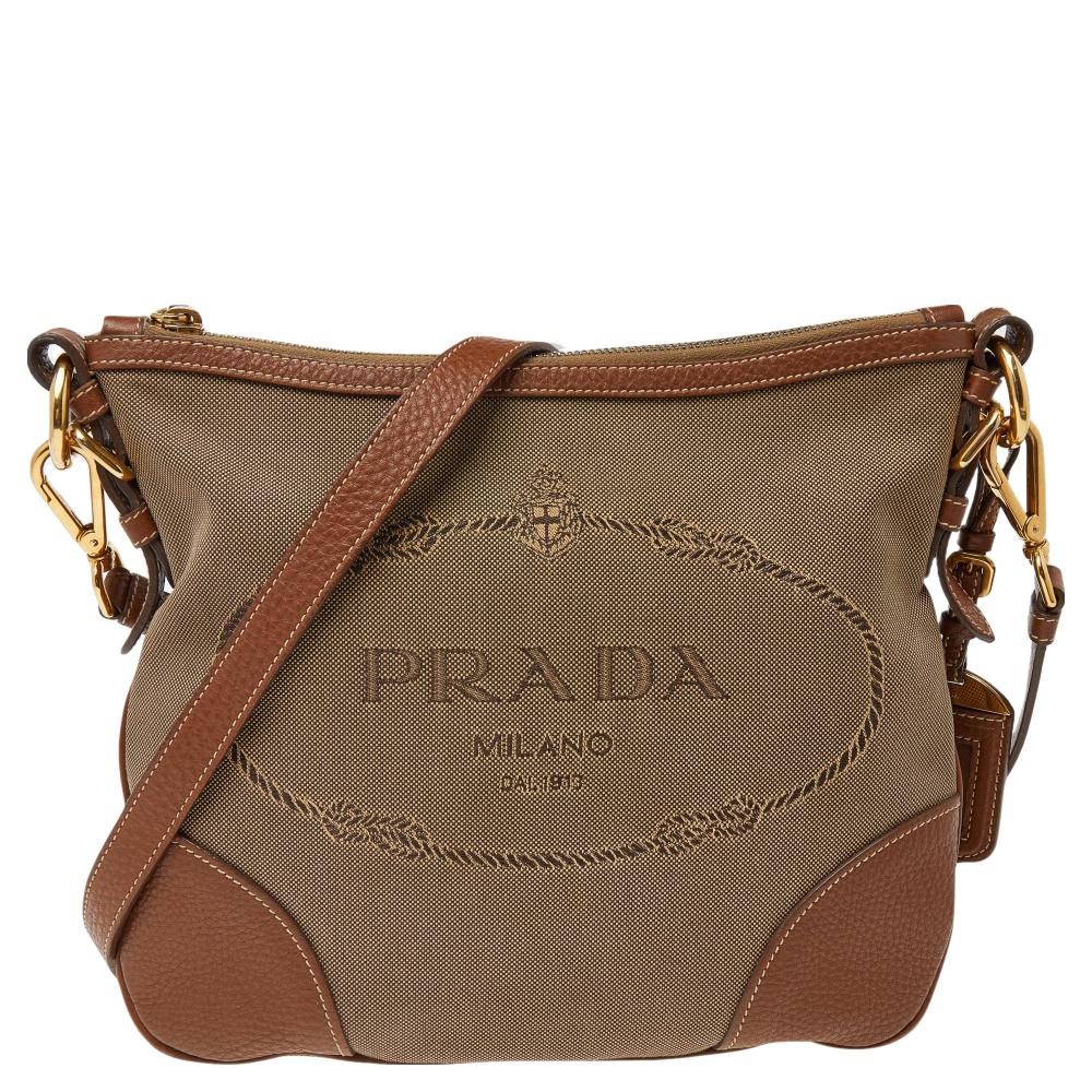 Prada Brown Canvas And Leather Canapa Logo Shoulder Bag 1