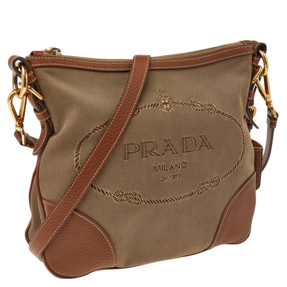 Prada Brown Canvas And Leather Canapa Logo Shoulder Bag 2
