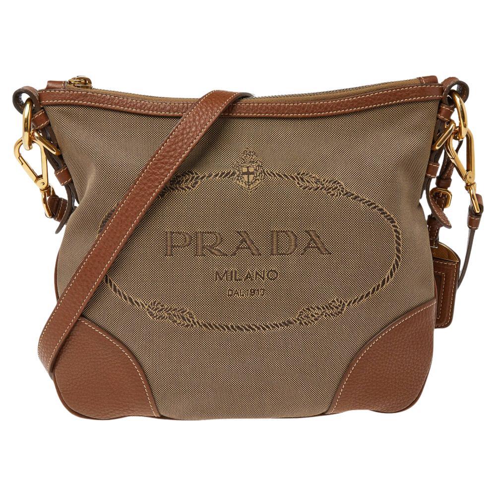 Prada Brown Canvas And Leather Canapa Logo Shoulder Bag at 1stDibs