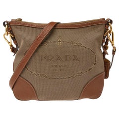 Prada Brown Canvas And Leather Canapa Logo Shoulder Bag