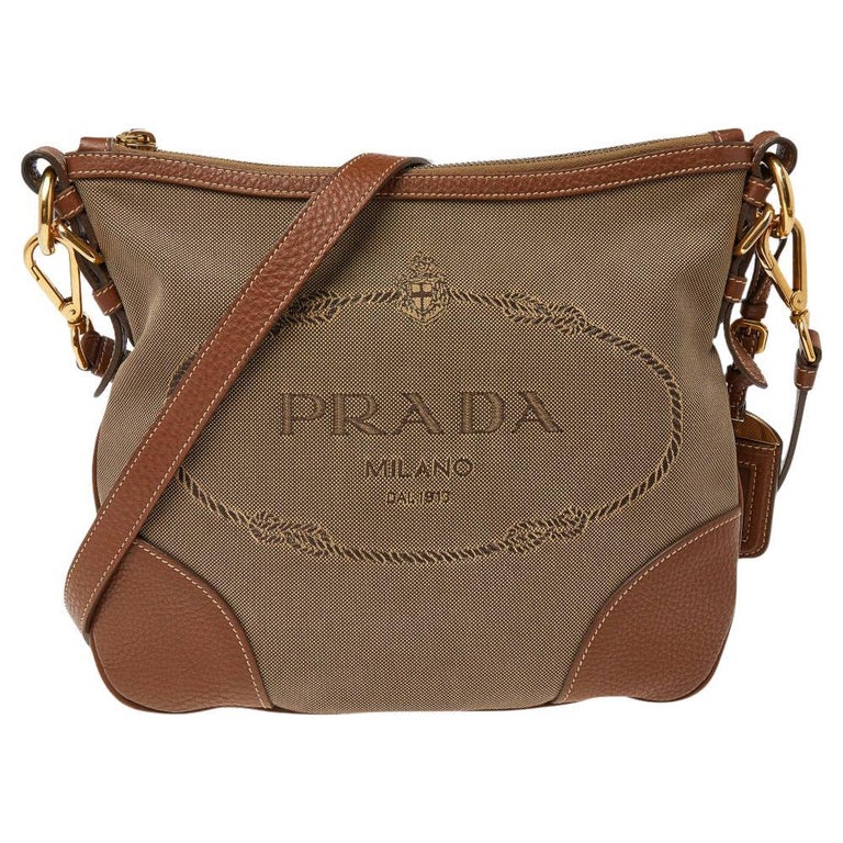 Prada Brown Canvas And Leather Canapa Logo Shoulder Bag at 1stDibs | brown  prada bag, prada brown bags, prada brown leather shoulder bag