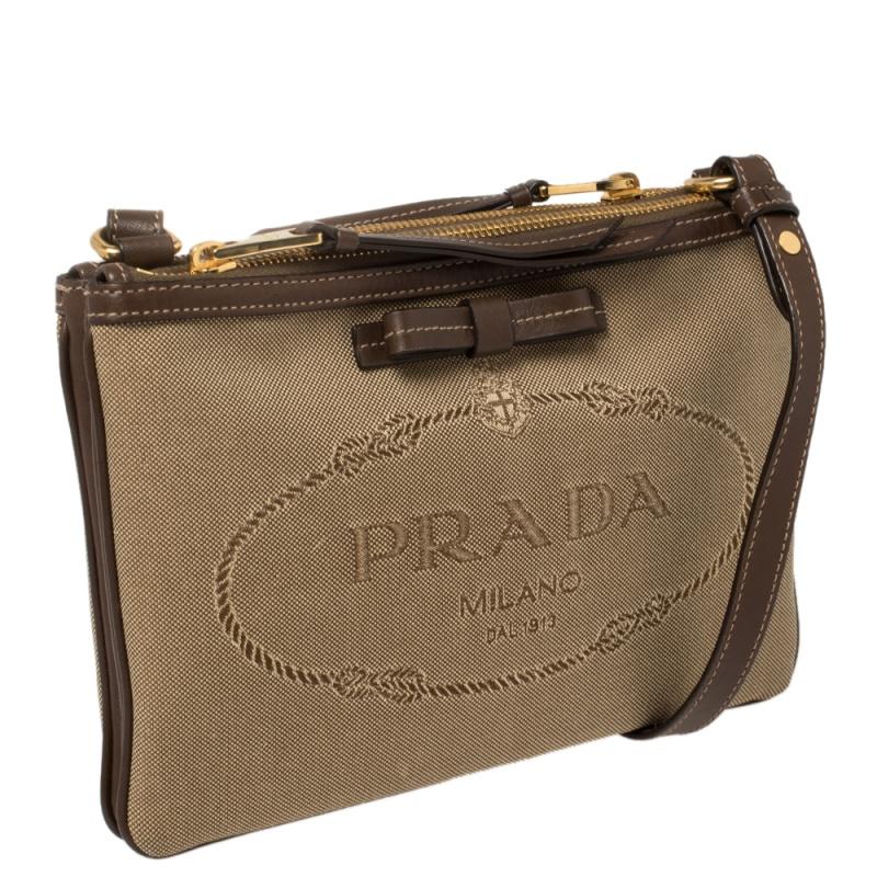 Women's Prada Brown Canvas and Leather Crossbody Bag