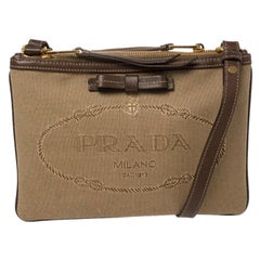 Prada Brown Canvas and Leather Crossbody Bag