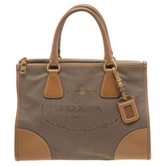 Prada Brown Canvas and Leather Double Zip Tote