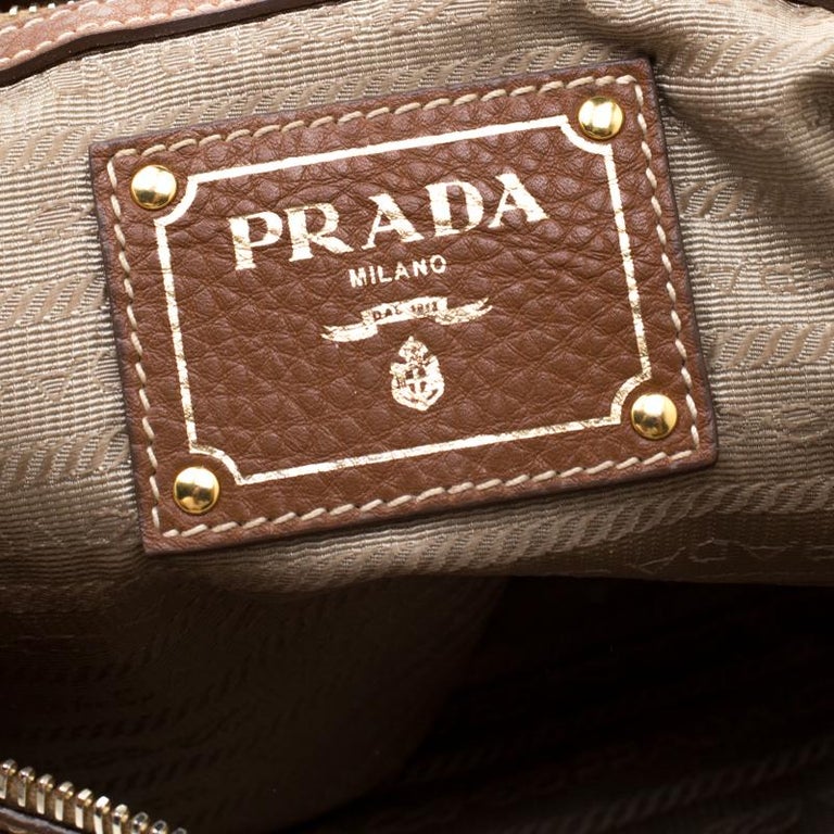 Prada Brown Canvas and leather Jacquard Logo Hobo For Sale at 1stDibs