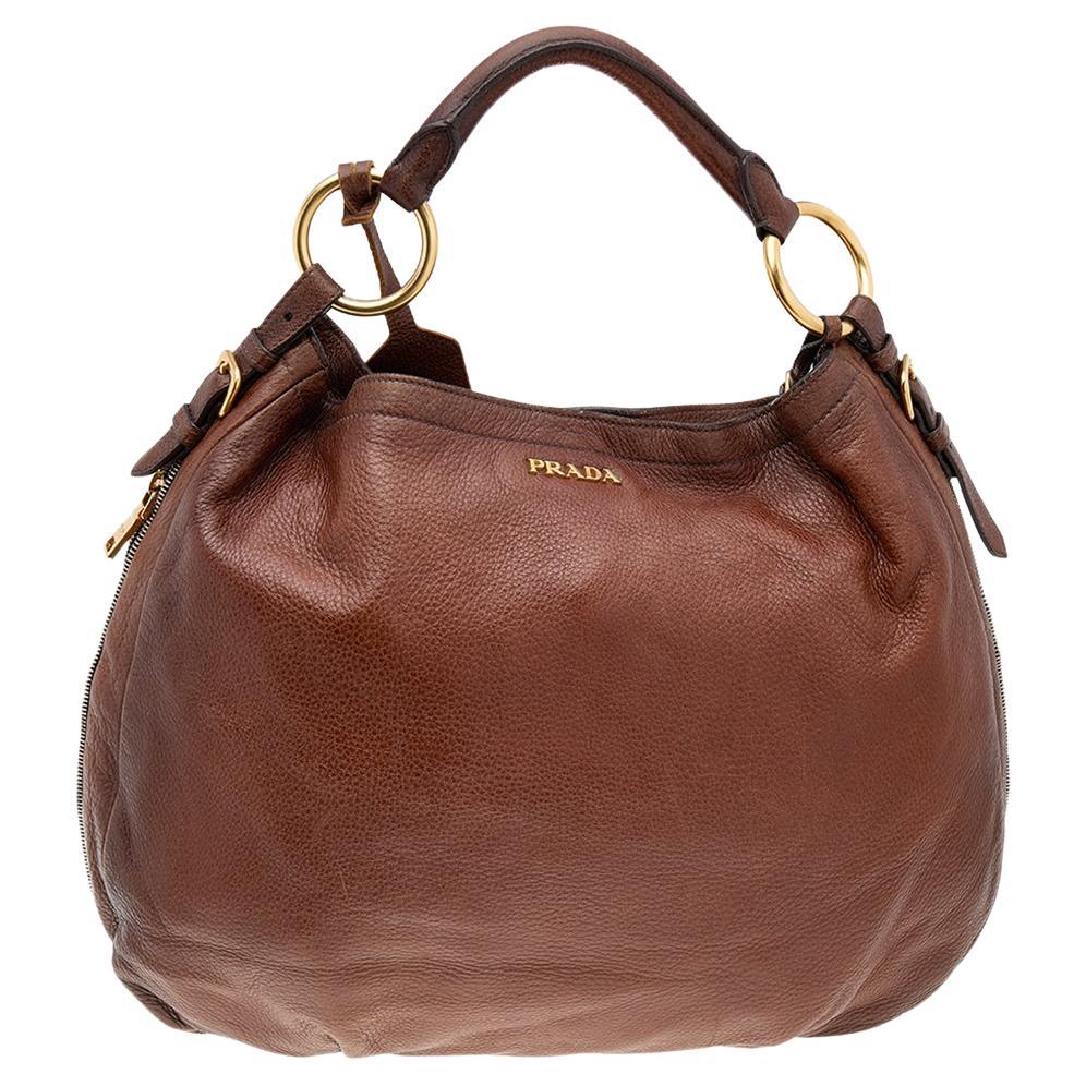 Prada Brown Cervo Leather Hobo