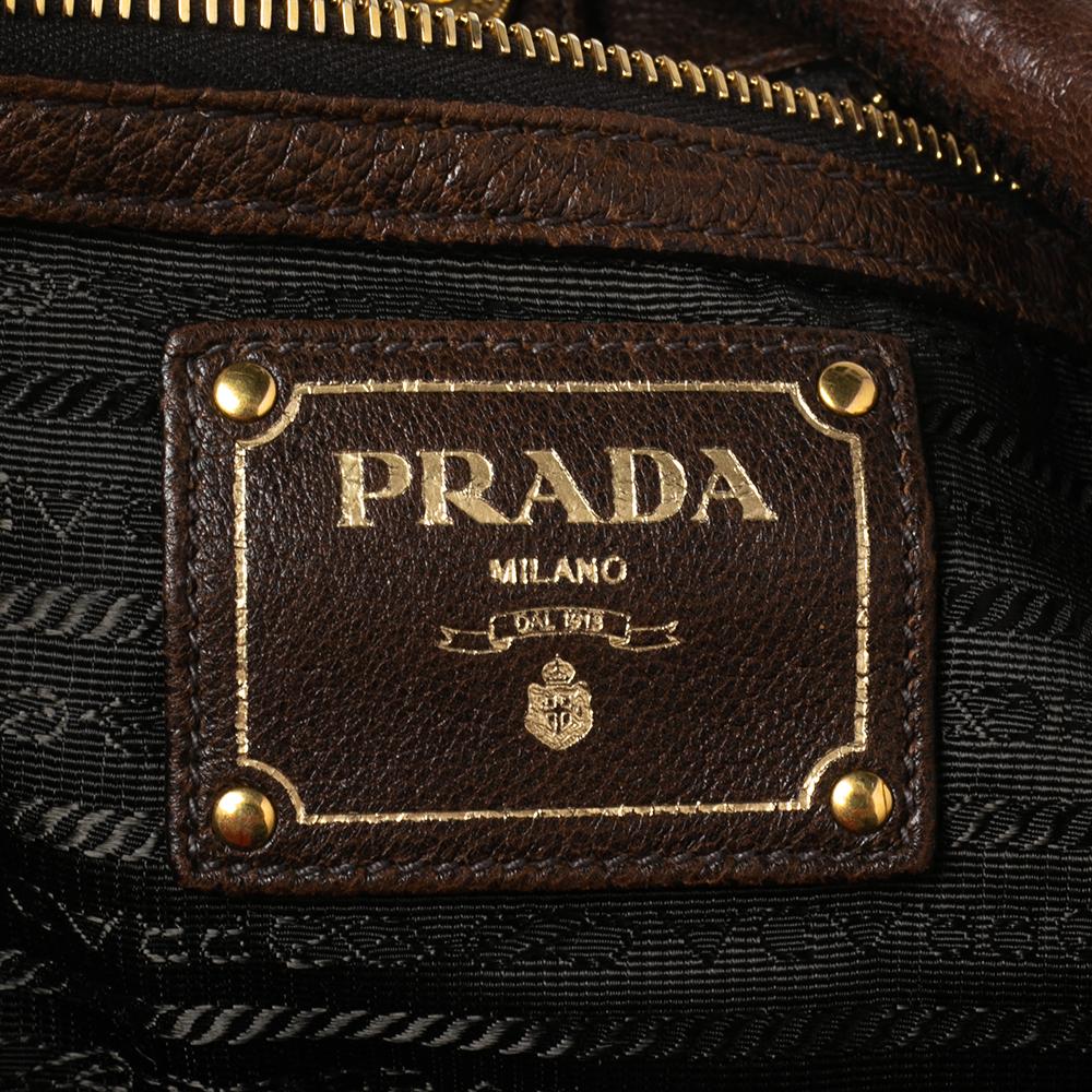 Women's Prada Brown Cervo Leather Zip Around Hobo