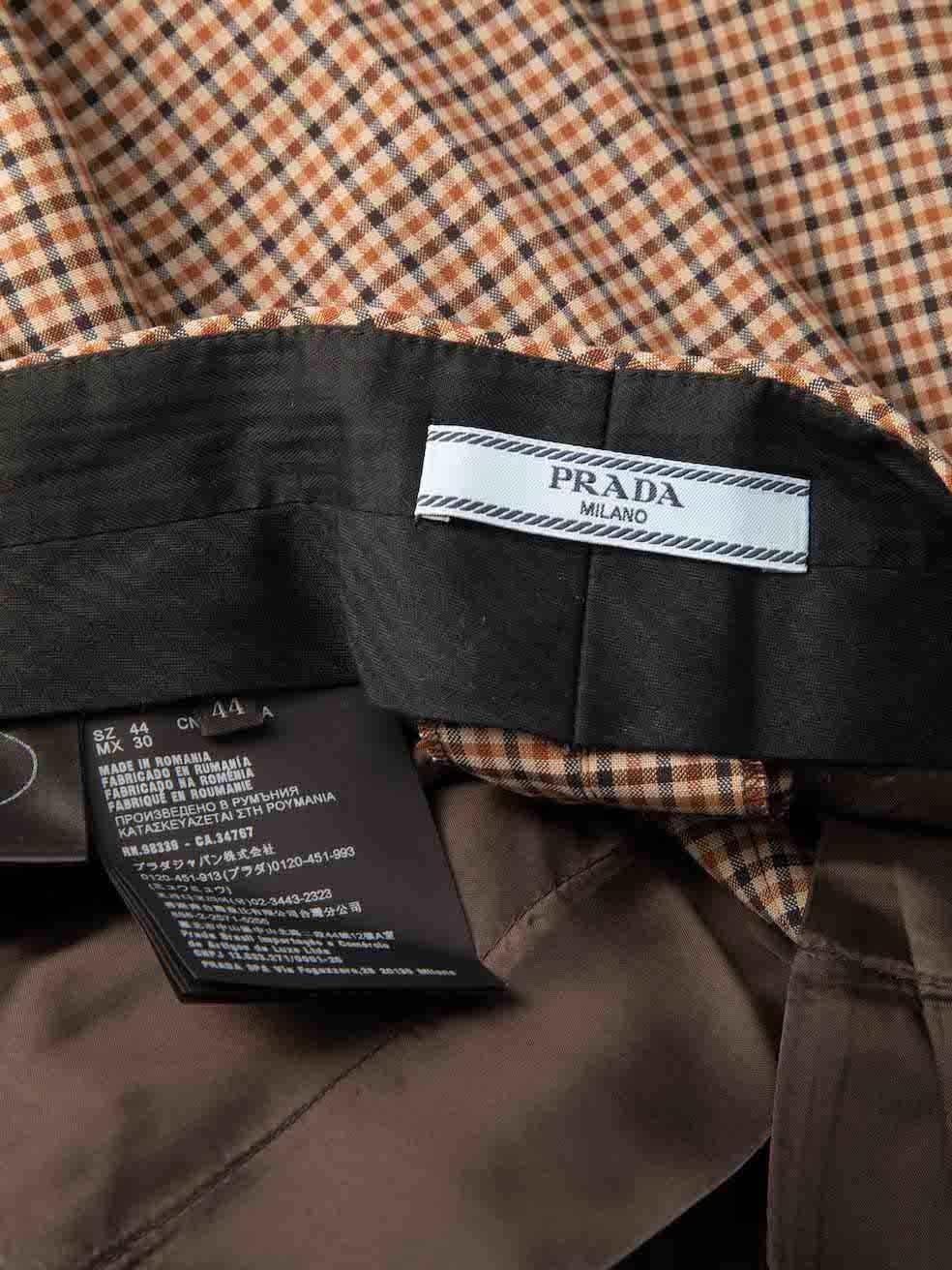 Women's Prada Brown Checked Straight Leg Trousers Size L For Sale