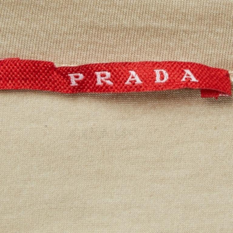Camiseta Prada marrón de punto de algodón con cuello en V L Beige en venta
